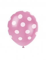 Deguisement 6 Ballons en latex roses à pois blanc 30 cm 