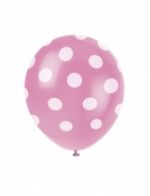 6 Ballons en latex roses à pois blanc 30 cm