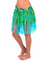 Jupe hawaïenne courte verte et bleue avec fleurs adulte