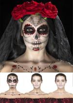Deguisement Kit Tatouage Jour Des Morts Rouge Et Noir 
