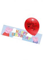 Deguisement 5 Ballons Latex Peppa Pig Et 1 Bannière 