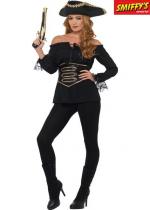 Chemise Pirate Luxe Noir Avec Corset à Lacets costume