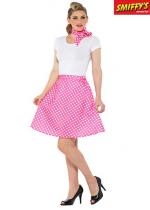 Jupe 50 Rock N Roll Rose A Pois Blancs costume