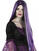 Perruque longue noire et mèches violette femme accessoire