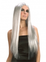 Perruque longue grise femme Halloween accessoire