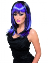 Perruque longue noire et violette femme accessoire