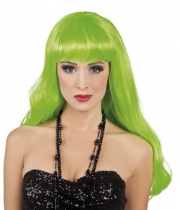 Perruque longue verte fluo femme accessoire