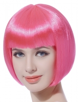 Perruque courte rose fluo femme accessoire