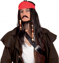 Deguisement Perruque pirate avec bandana rouge homme 