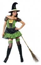 Déguisement sorcière vert et noir femme Halloween costume
