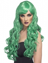 Perruque longue ondulée verte femme accessoire