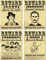 4 Affiches de récompense Bandits américains 48,3 cm accessoire