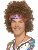 Perruque afro hippie marron homme accessoire