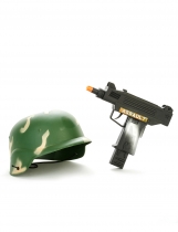 Kit casque et mitraillette vert camouflage en plastique accessoire