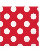 16 Serviettes en papier rouges à pois blanc 33 x 33 cm accessoire