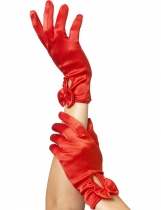 Gants courts rouges avec noeud femme accessoire