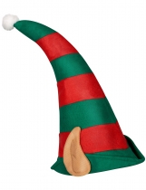 Bonnet lutin du Père Noël rayé avec oreilles adulte accessoire