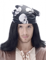 Deguisement Perruque pirate avec bandana tête de mort adulte 