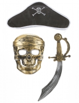 Kit de pirate en plastique - Sabre,chapeau et masque Enfant accessoire