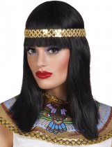 Perruque noire mi-longue avec bandeau reine du nil femme accessoire