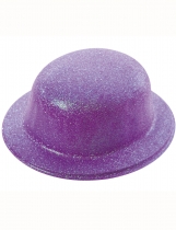 Chapeau melon pailletté violet adulte accessoire