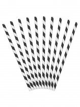 10 Pailles en carton rayées noires 19,5 cm accessoire