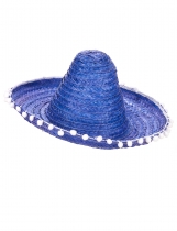 Deguisement Sombrero bleu à bordure pompons adulte CowBoy, Sombrero, Paille