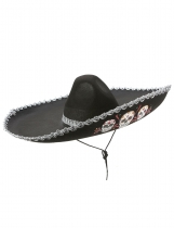 Deguisement Sombrero noir Dia de Los Muertos finitions argentées adulte CowBoy, Sombrero, Paille