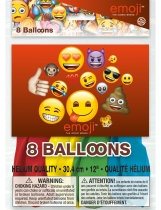 Deguisement 8 Ballons latex imprimés Emoji 