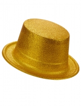 Chapeau haut de forme plastique pailleté or adulte accessoire
