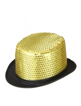 Chapeau haut de forme doré à sequins contour noir adulte accessoire