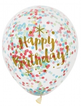 Deguisement 6 Ballons en latex Happy Birthday confettis multicolores 30 cm Ballons