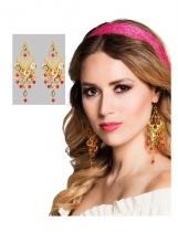 Boucles d'oreilles danseuse orientale dorées et rouges femme accessoire