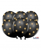 6 Ballons en latex noirs étoiles dorées 30 cm accessoire