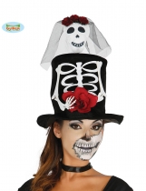 Chapeau haut de forme mariée squelette adulte Halloween accessoire