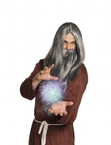 Perruque et barbe longue grise magicien homme accessoire