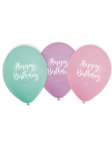 Deguisement 6 Ballons en latex Happy Birthday pastel 22,8 cm 