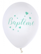 8 Ballons en latex Baptême blancs et menthe 23 cm accessoire