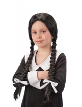 Perruque noire avec tresses écolière fille accessoire