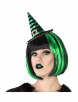 Serre-tête mini chapeau de sorcière rayé noir et vert adulte accessoire
