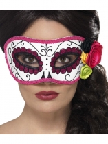 Masque vénitien liseré rose Dia de los Muertos adulte accessoire