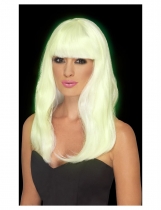 Perruque longue blanche phosphorescente femme accessoire