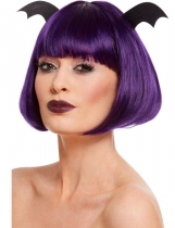Perruque courte violette avec ailes chauve-souris femme accessoire