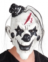 Masque latex clown psycho noir et blanc avec cheveux accessoire