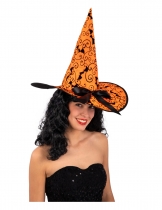 Deguisement Chapeau sorcière orange chauve-souris 36 cm Sorcière et Halloween