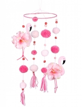 Suspension flamant rose avec pompons roses 60 x 16 cm accessoire