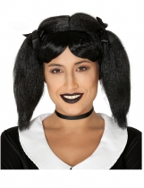 Deguisement Perruque à couettes noires avec rubans adulte Femmes