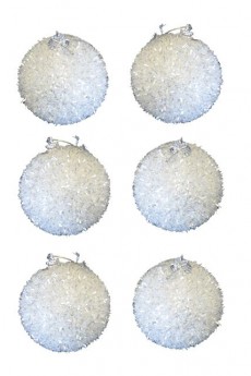 Lot De 6 Boules De Noël Ouatées Blanc Irisé accessoire