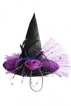 Chapeau De Sorcière Luxe Avec Fleur Et Tulle Violet accessoire