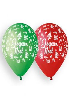 Sachet 10 Ballons Joyeux Noel 5 Rouges et 5 Verts accessoire